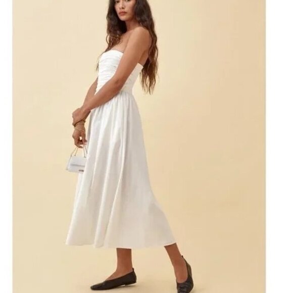 NEW Reformation Lissa Cotton Midi Dress White Ivory Removable Strap | US 4 UK 8 - Picture 6 of 15